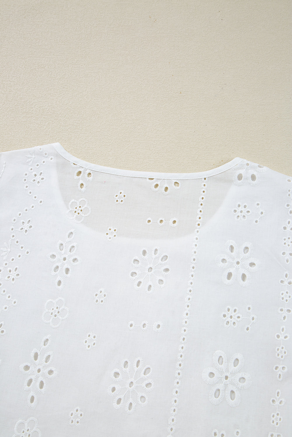Eyelet Smocked Cuff Sheer Blouse