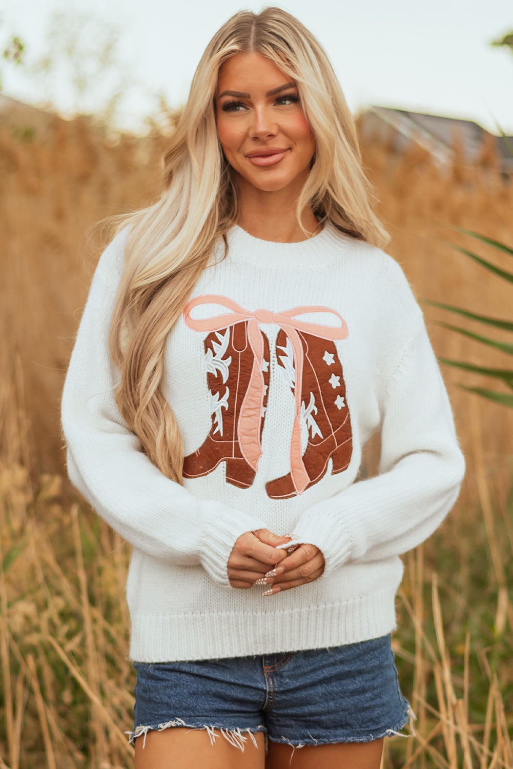 Embroidered Bow Boots Sweater