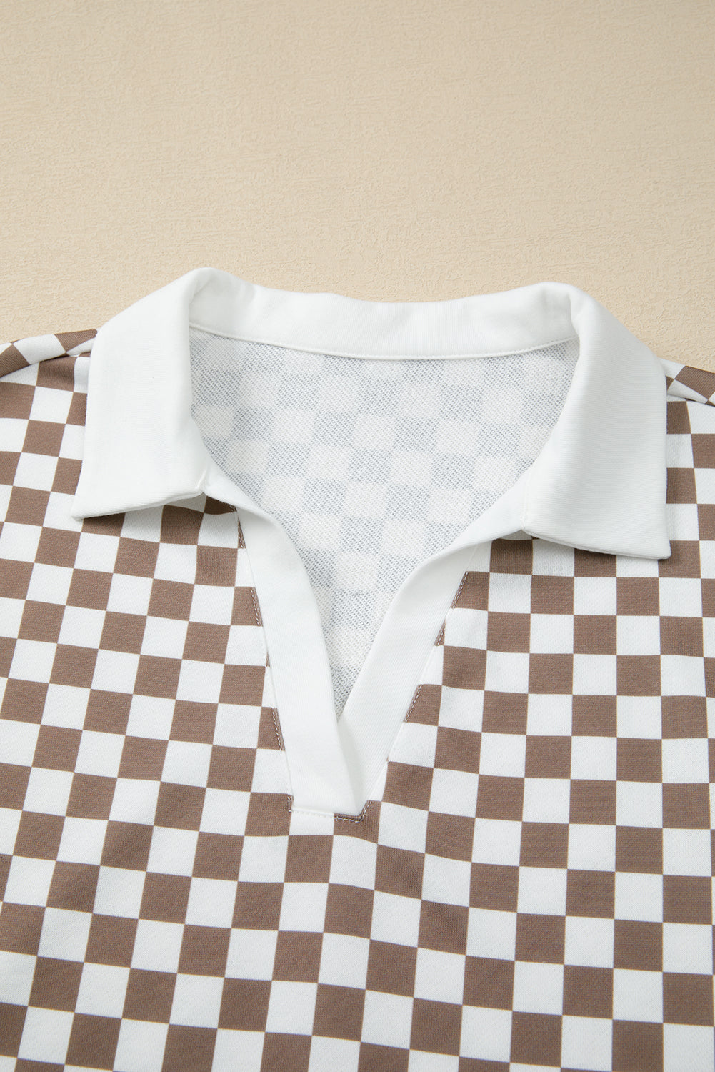 Checkered Long Sleeve Top Drawstring Mini Skirt Set