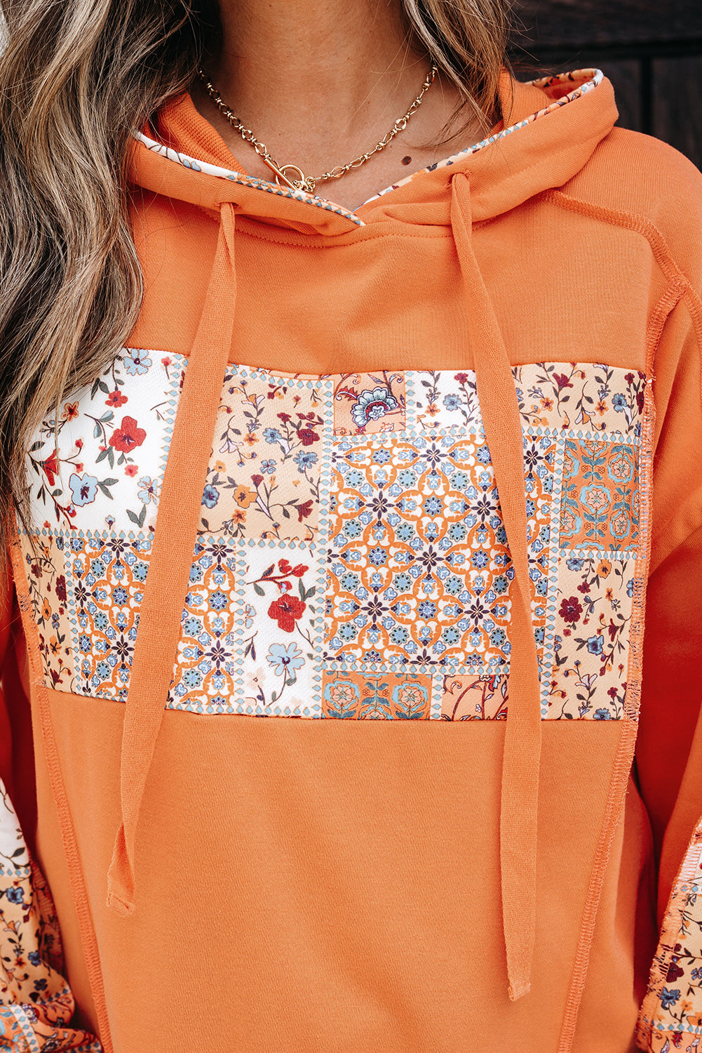 Floral Patchwork Side Slit Hoodie