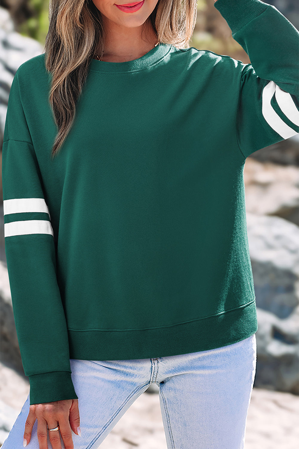 Striped Sleeve Oversized Sweatshirt