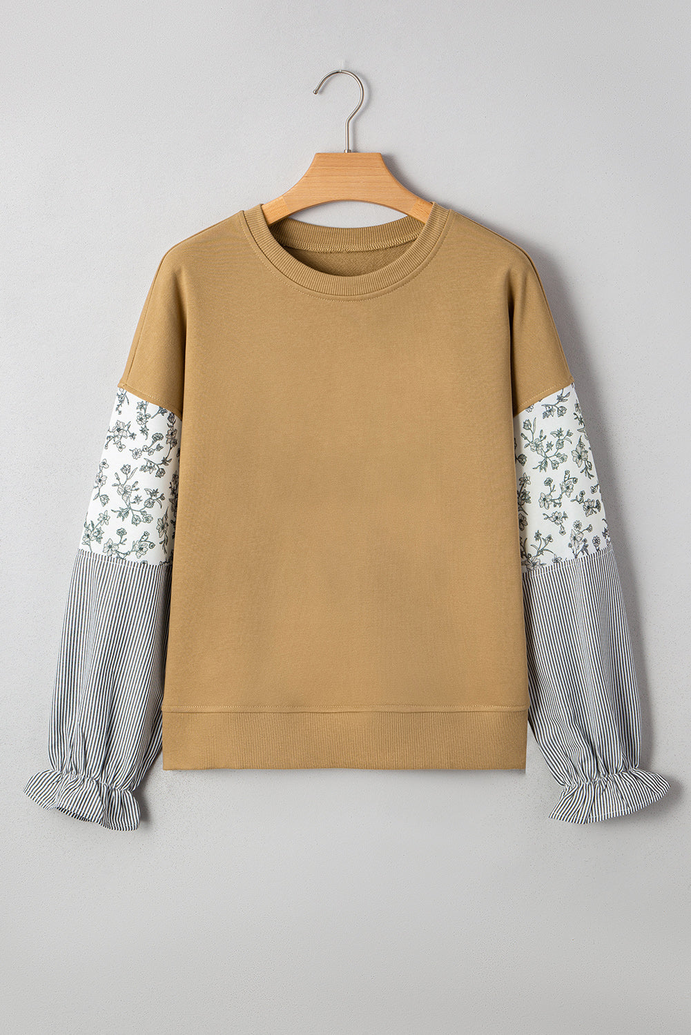 Floral Patchwork Ruffled Crew Neck Sweatshirt