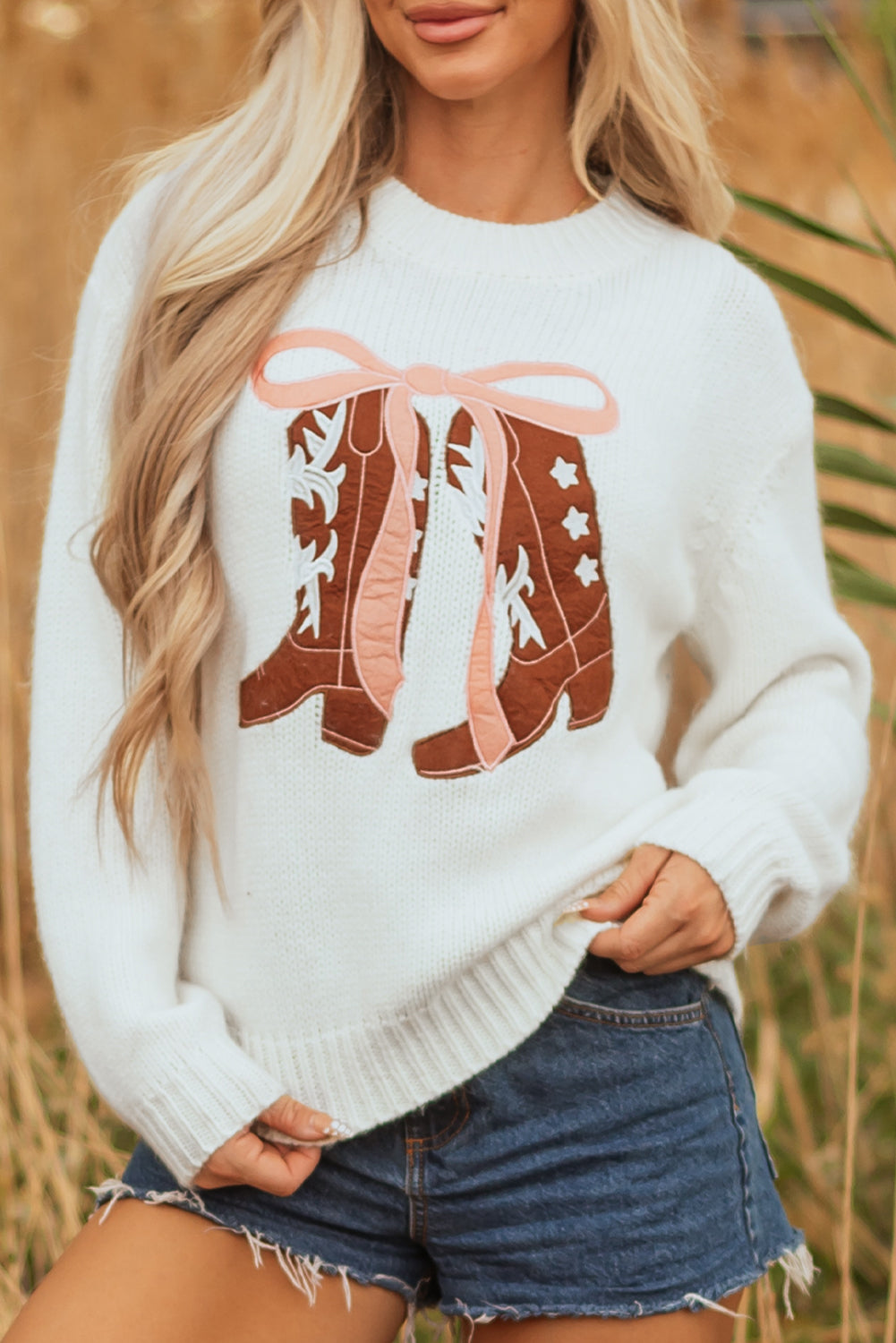 Embroidered Bow Boots Sweater