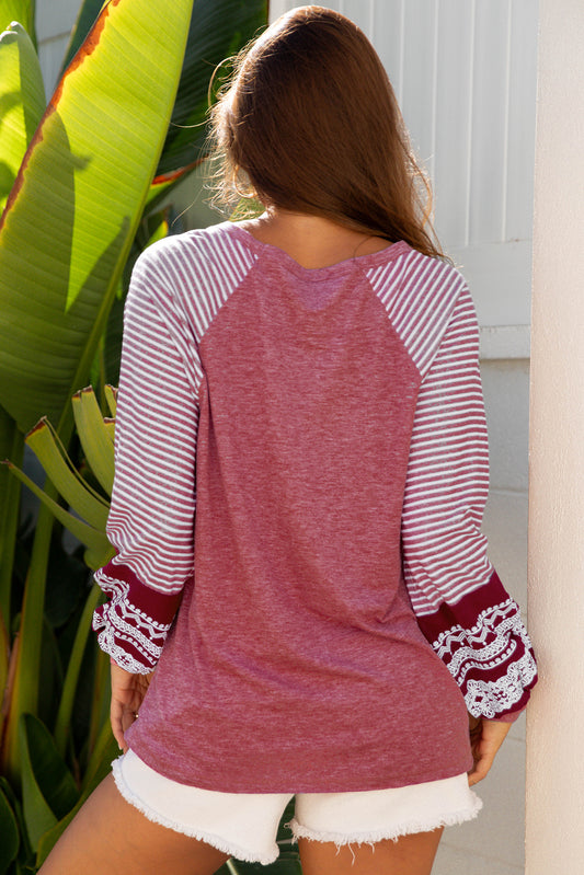 Striped Raglan Long Sleeve Loose Top