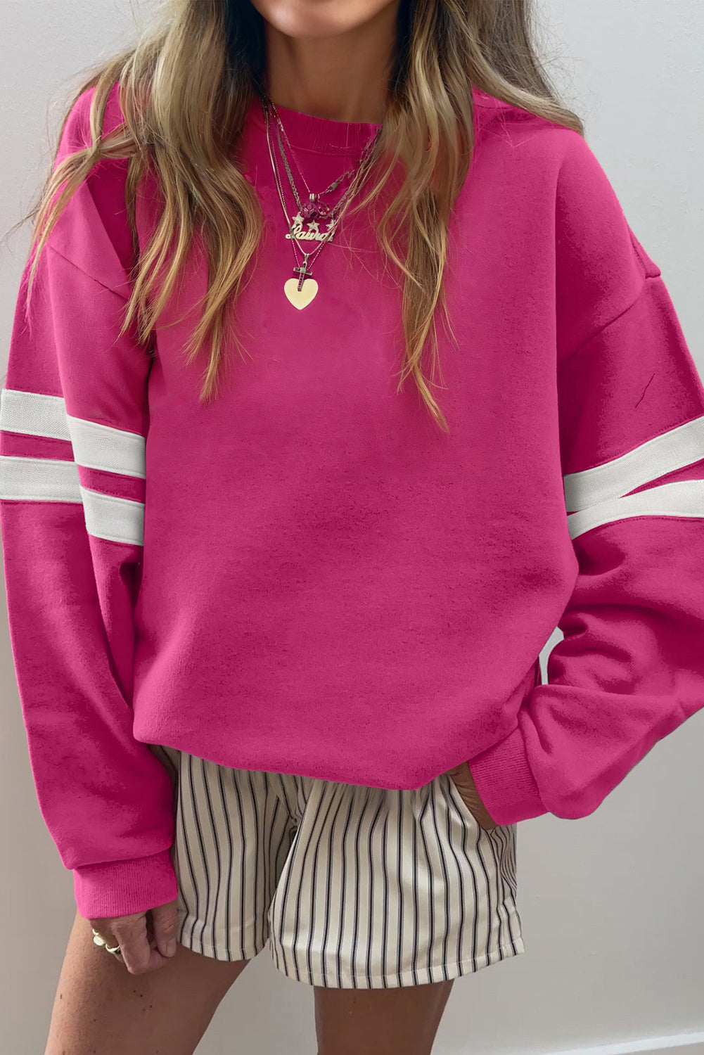 Striped Sleeve Oversized Sweatshirt