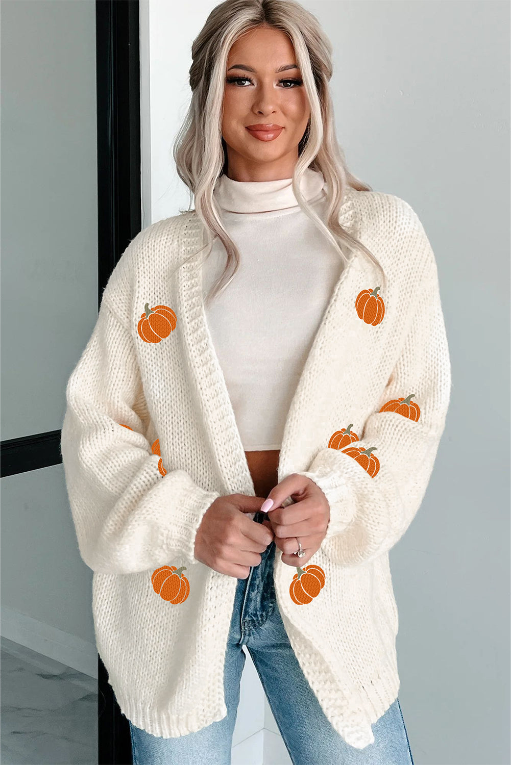 Pumpkin Open Front Midi Cardigan