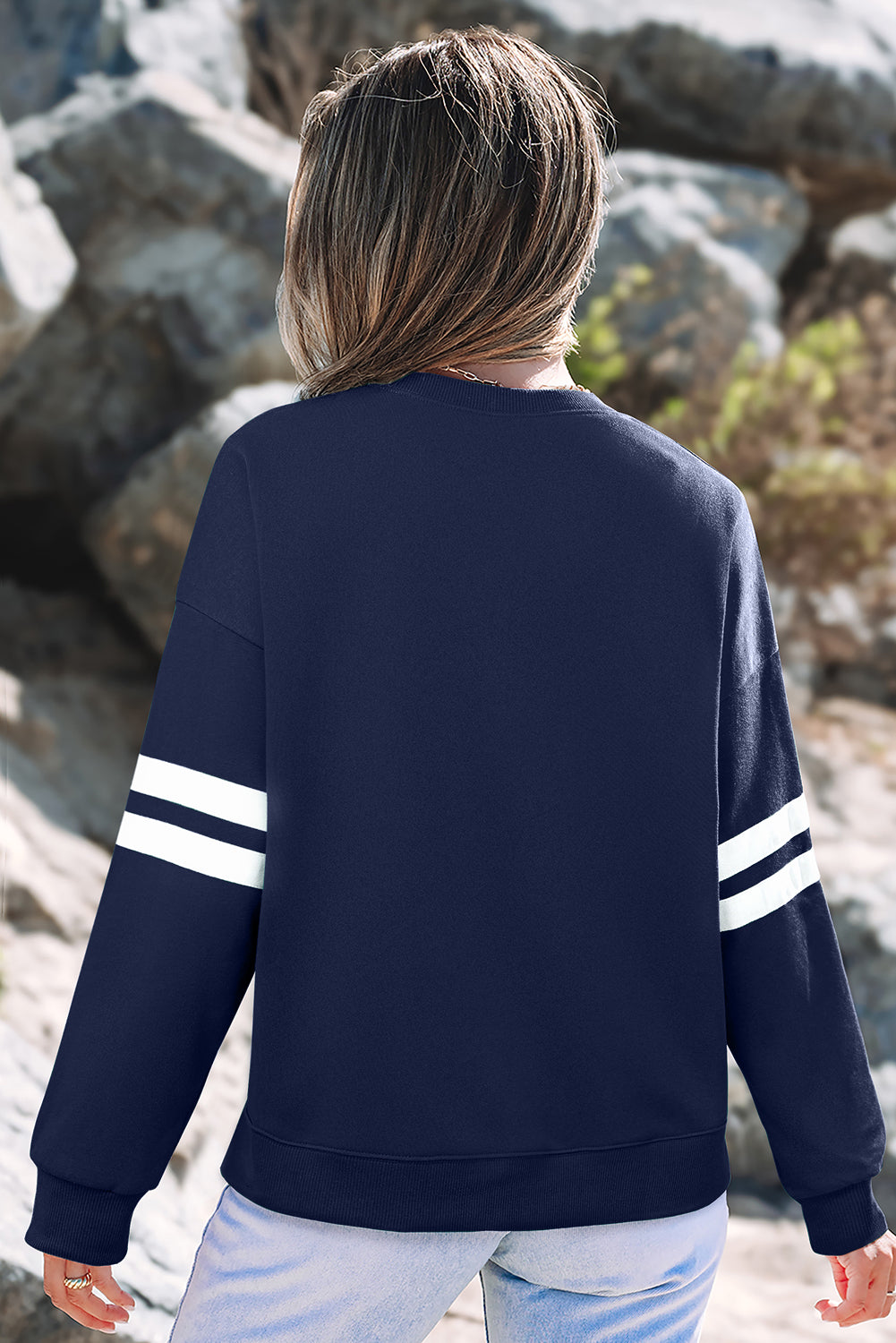 Striped Sleeve Oversized Sweatshirt