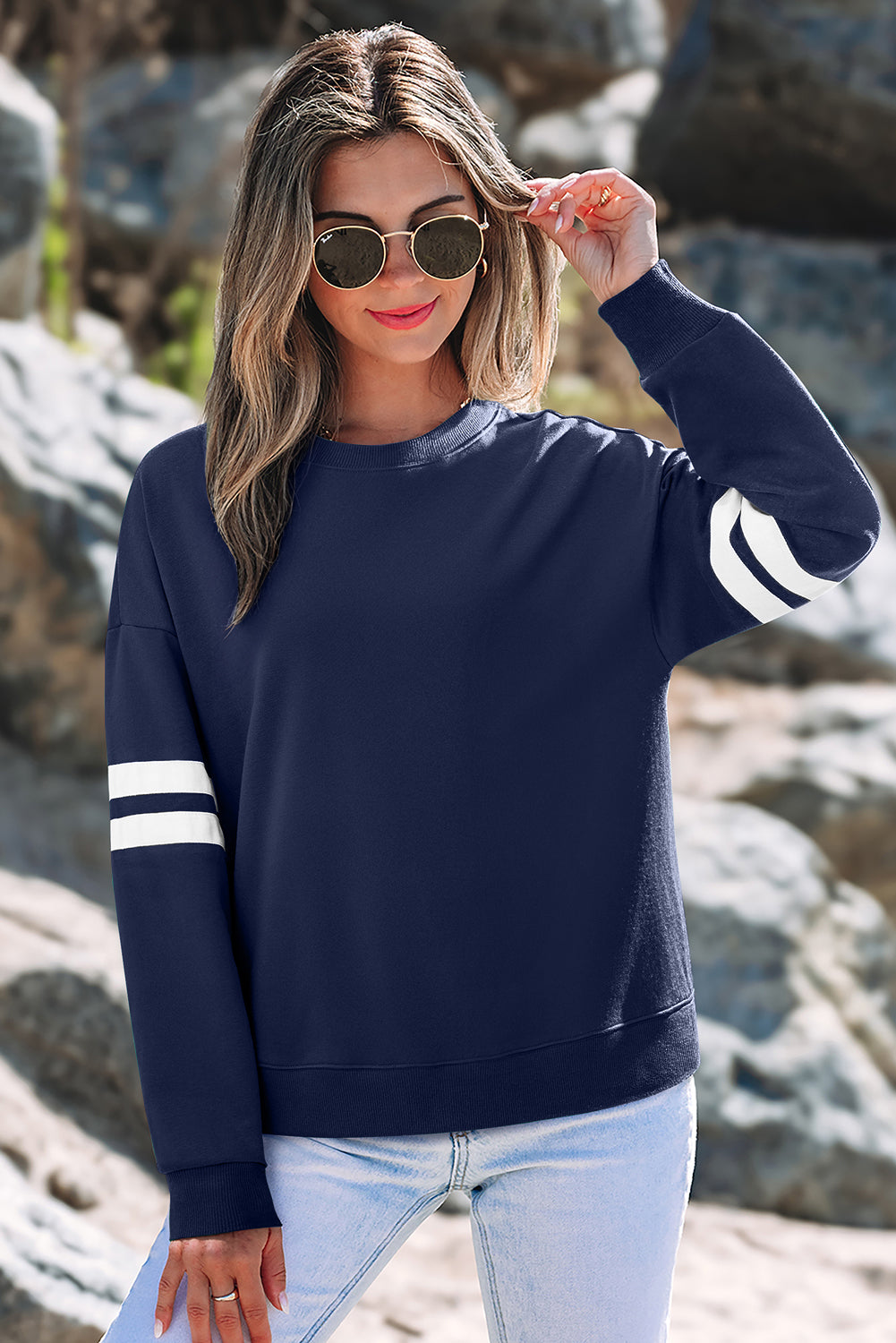 Striped Sleeve Oversized Sweatshirt
