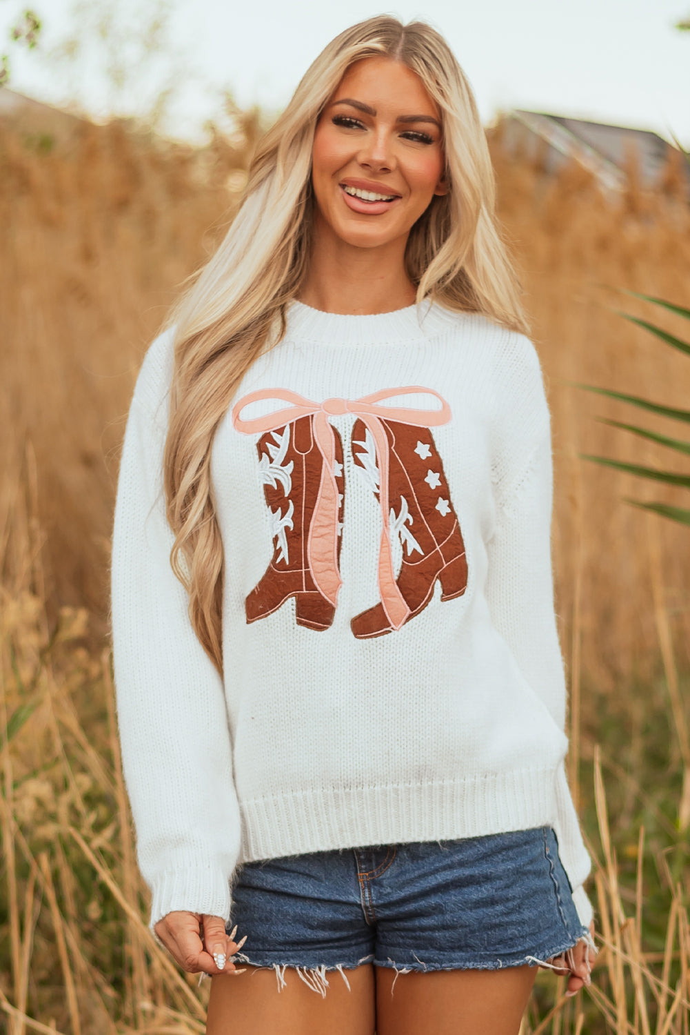 Embroidered Bow Boots Sweater