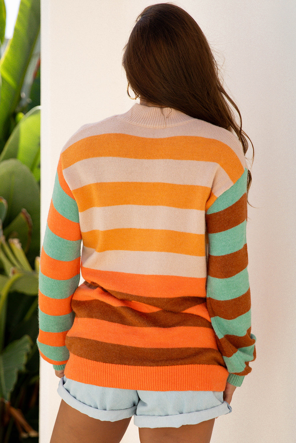 Stripe Mock Neck Sweater