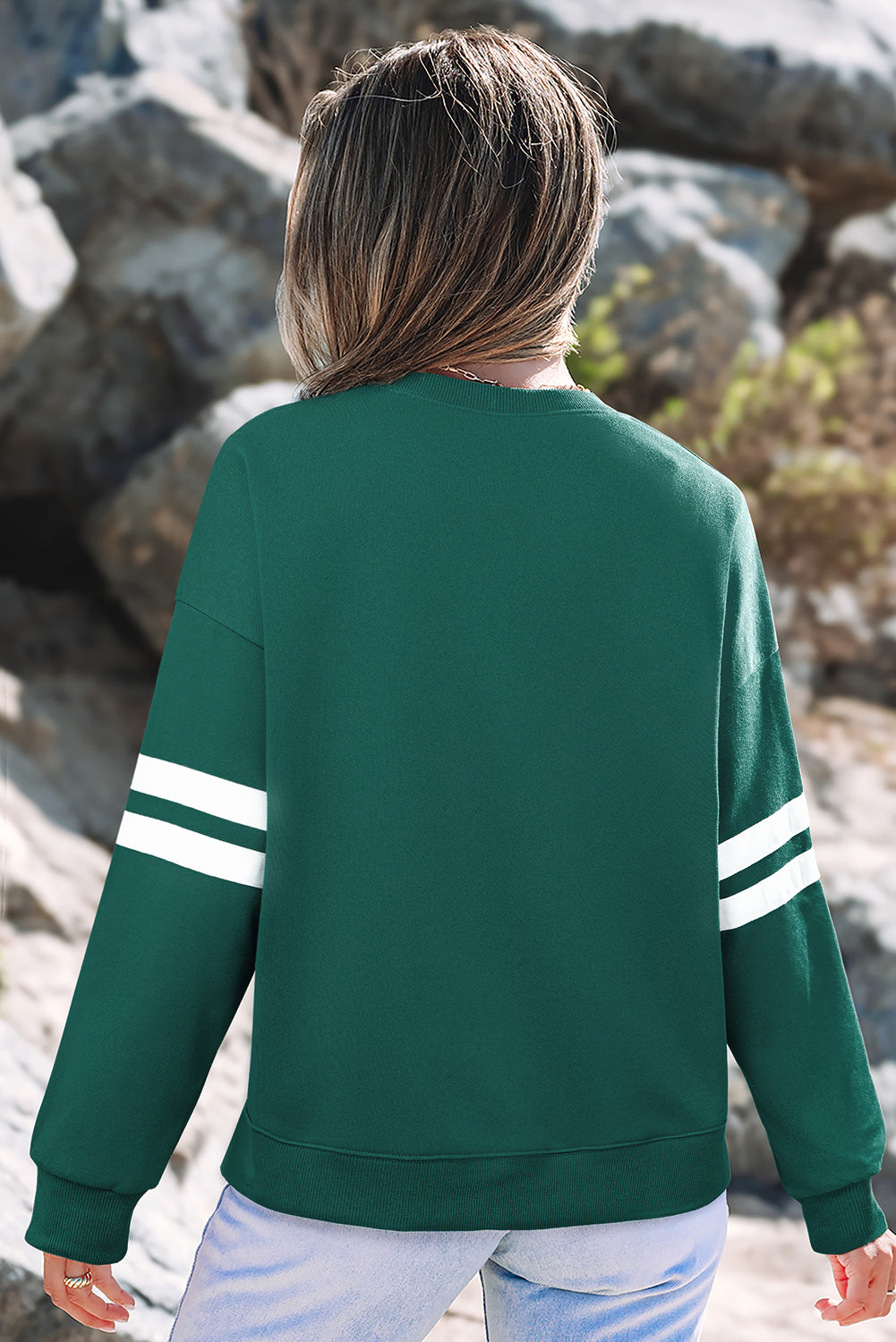 Striped Sleeve Oversized Sweatshirt