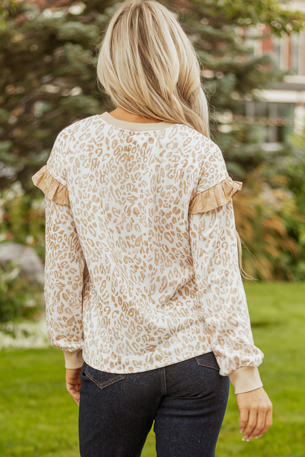 Leopard Ruffle Sleeve Sweatshirt