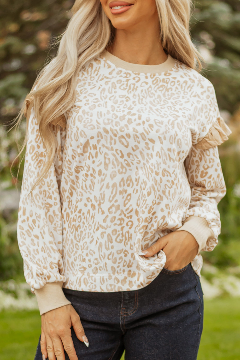 Leopard Ruffle Sleeve Sweatshirt